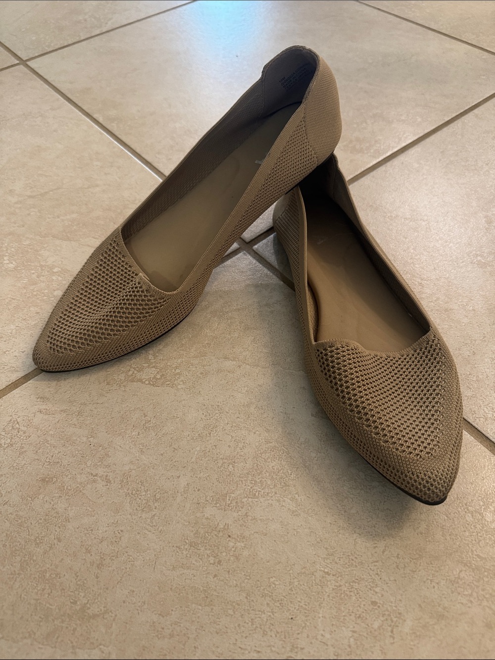 MIA Pointed Toe Fly Knit Ballet Flats in Taupe